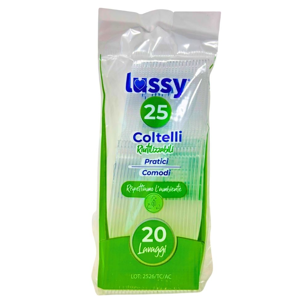 Coltelli in plastica riutilizzabili LUSSY trasparenti 20 pz