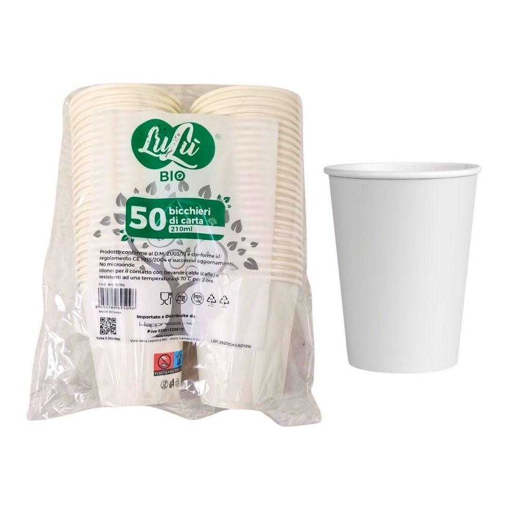 Bicchieri di carta bianco, 50 pz, 210 ml