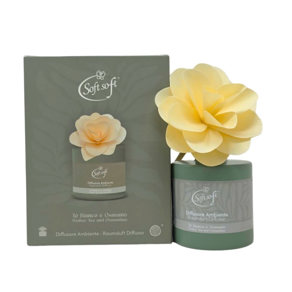 Diffusore di fragranza con fiore SOFT SOFT te bianco e osmanto 140 ml