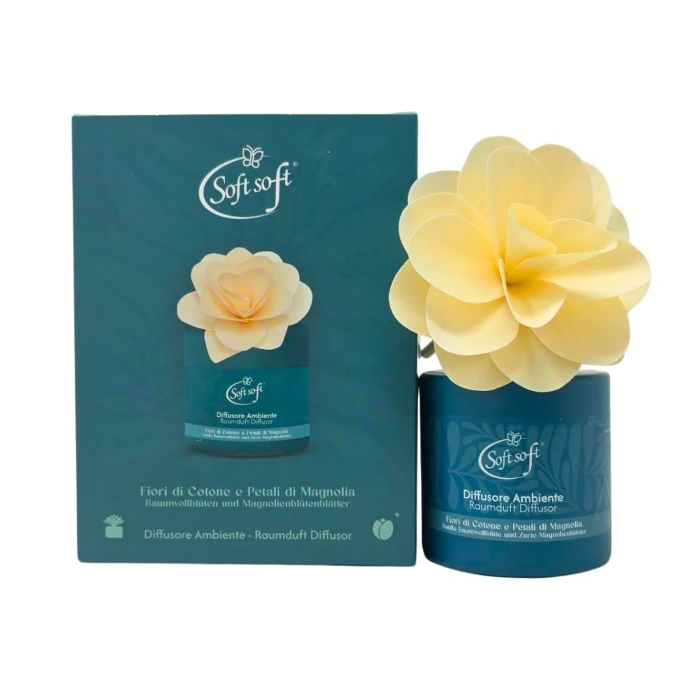 Diffusore di fragranza con fiore SOFT SOFT fiori di cotone e petali di magnolia 140 ml