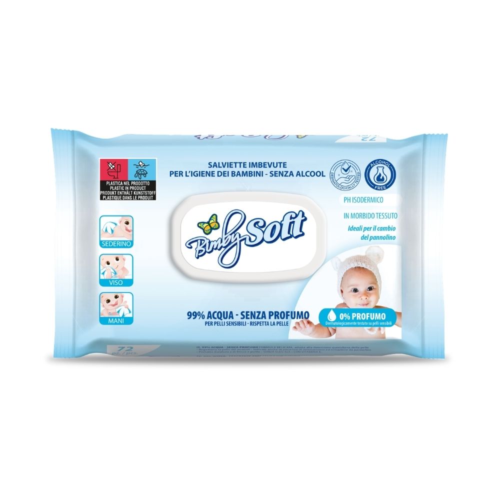 Salviettine umidificate BIMBY SOFT senza profumo 72 pz