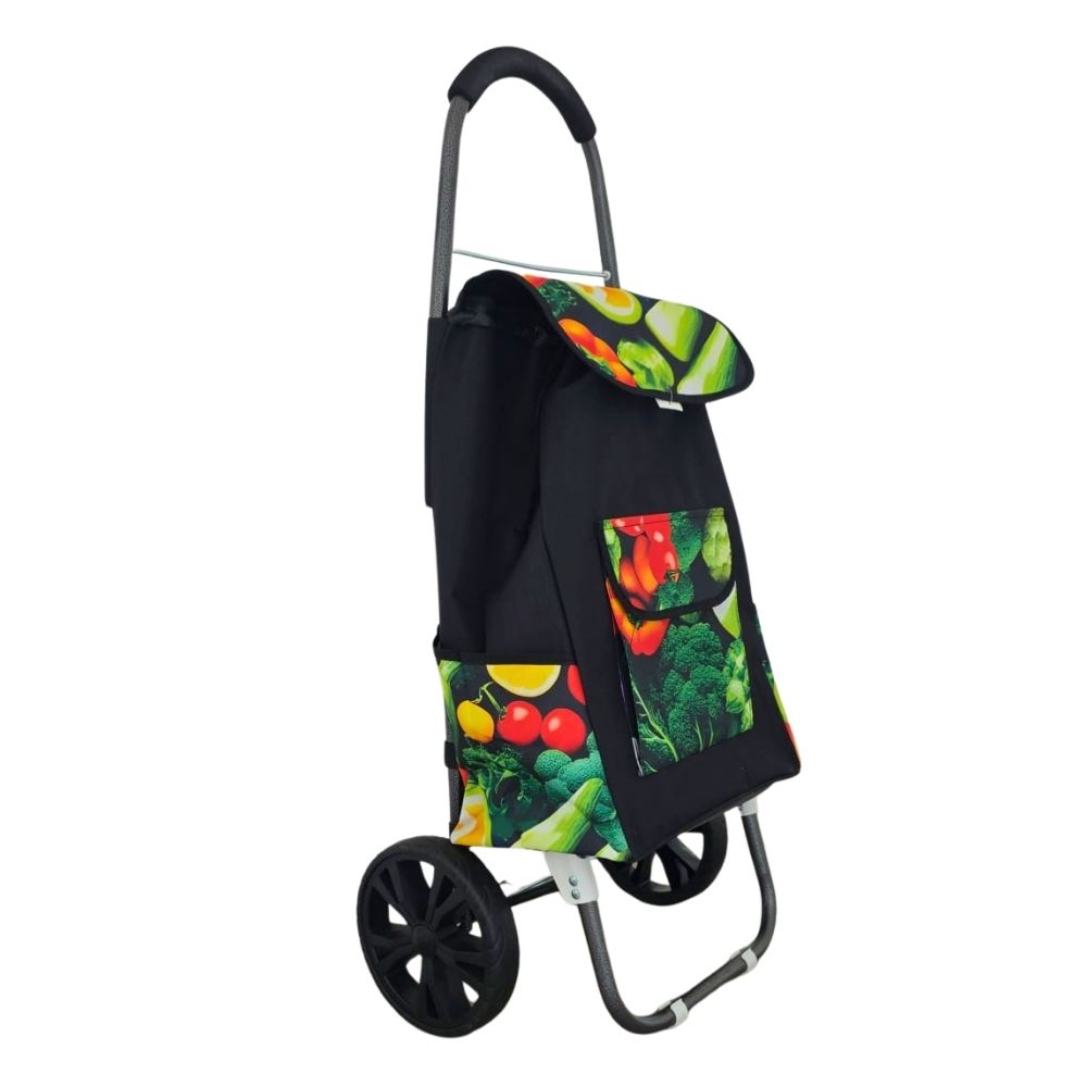 Carrello spesa in fantasie assortite tema frutta e verdura 2 ruote