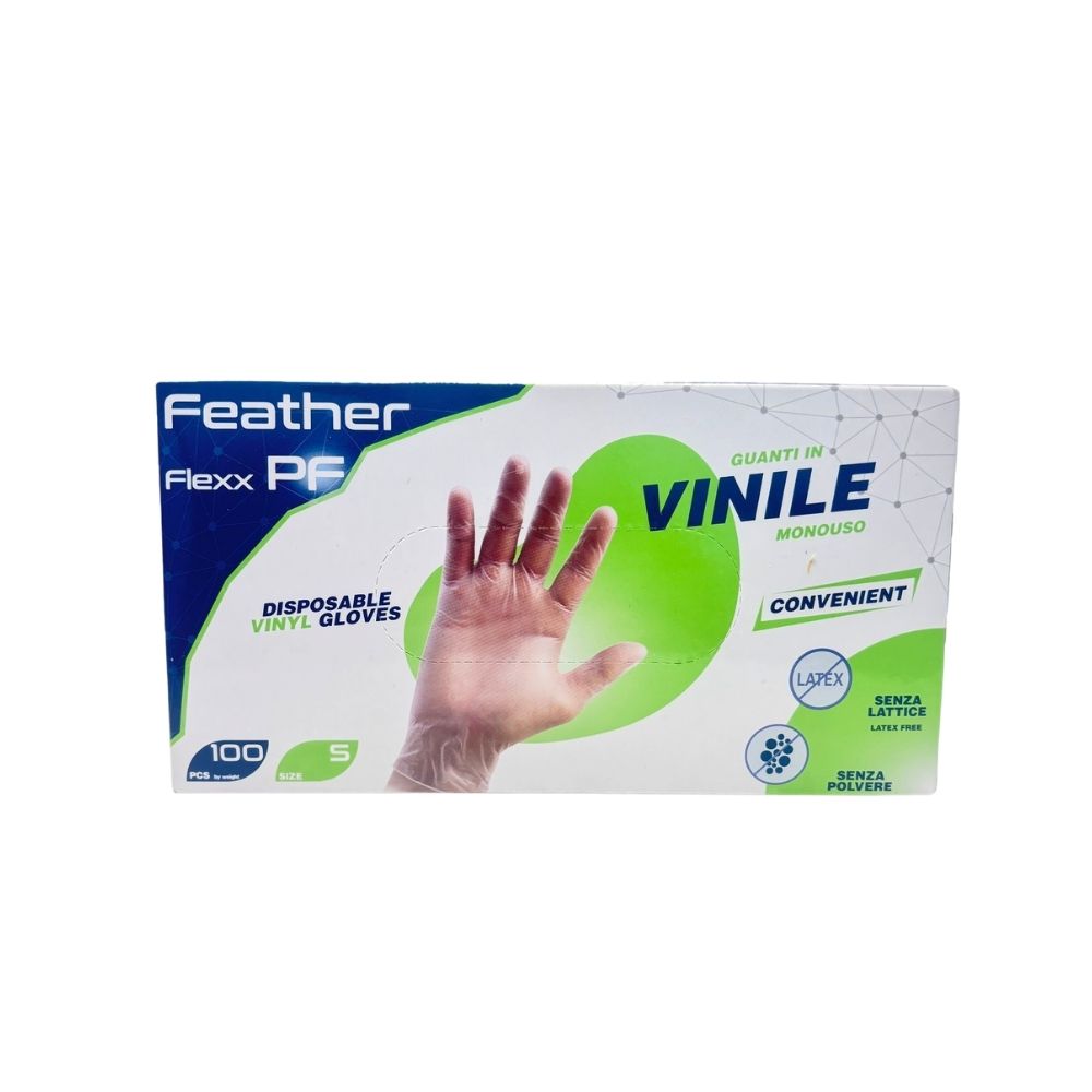 Guanti in vinile senza polvere FEATHER FLEXX taglia S 100 pz